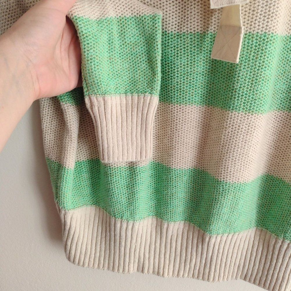 Free People Striped Linen Blend Sweater XS NEW Oversized Green Ivory Pullover - Picture 4 of 11